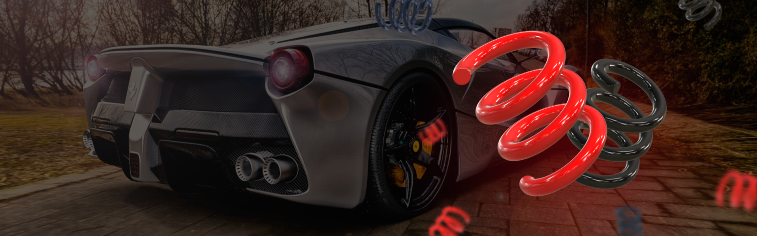 Carro esportivo com molas Red Coil ao fundo